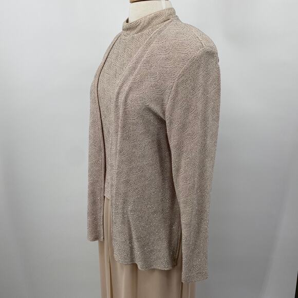 Vintage 2 Piece Jumpsuit Jacket Set Silky Silver Glitter Bodice Flowy Womens 8 - Picture 10 of 14